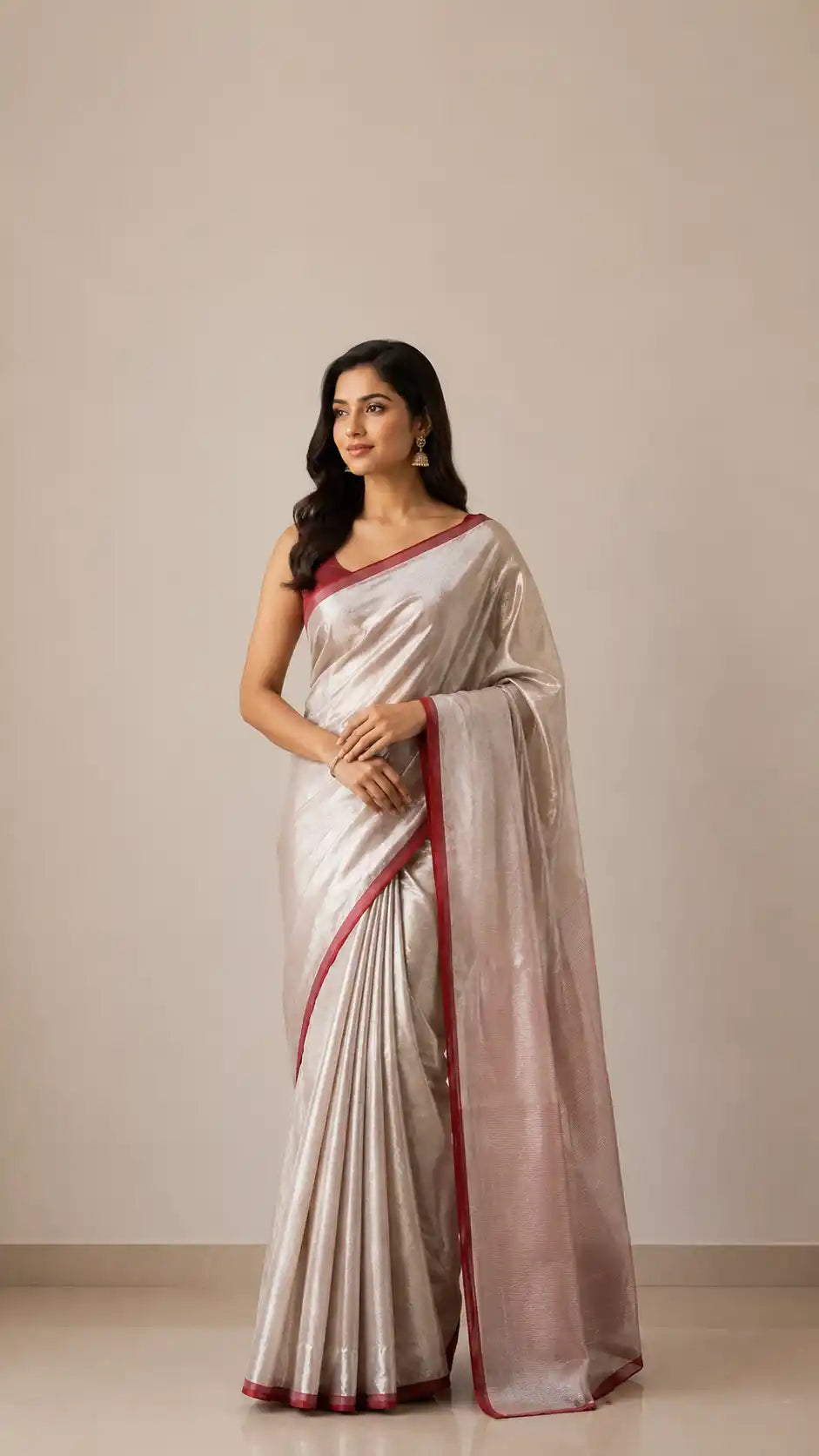 Chanderi Tissue Silk Saree –Shining Silver