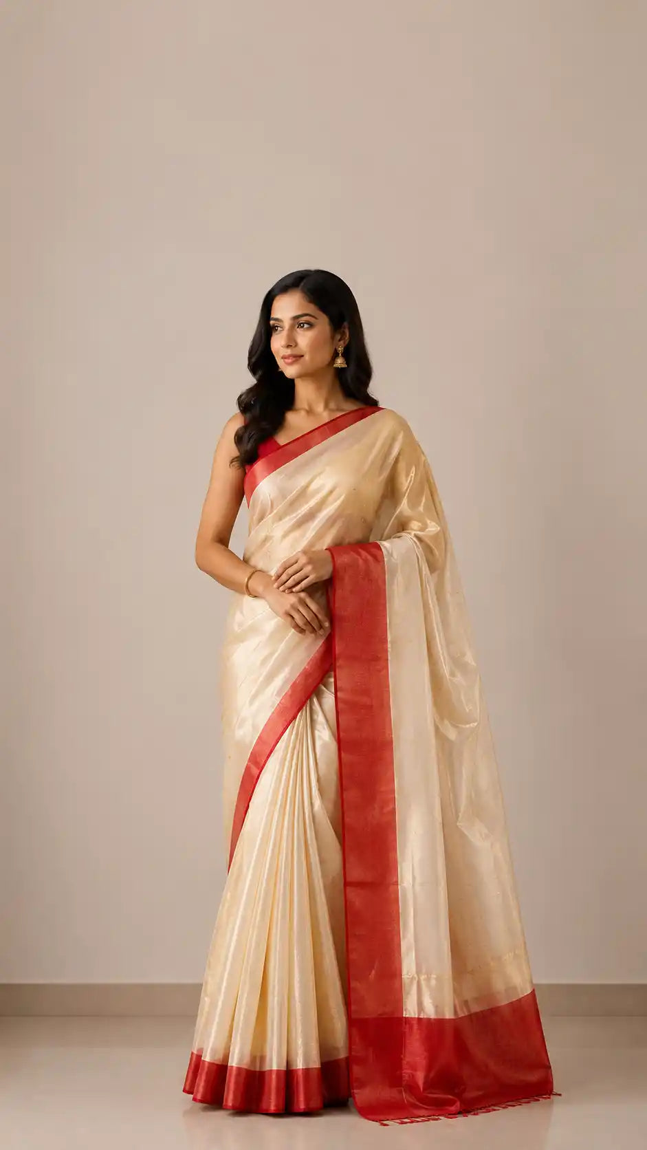 Chanderi Pure Tissue Silk Handloom Saree –Gold and Red