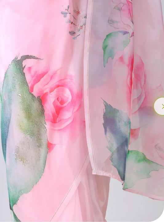 Rose Romance Lightweight Organza Saree | Floral Print Showstopper