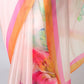 Floral Organza Saree | Pink Printed Ready to Wear Saree | Lightweight Organza with Contrast Border | Designer Floral Symphony Saree