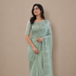 Pure Georgette Handloom Banarasi Saree with Swarovski Stone Work in Pastel Sage Green