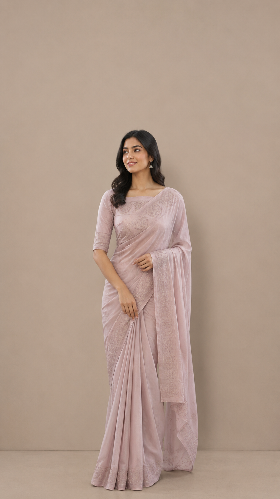 Pure Georgette Handloom Banarasi Saree with Swarovski Stone Work in Pastel Pink