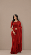 Pure Georgette Handloom Banarasi Saree with Swarovski Stone Work in Deep Red