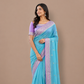 Blue and Pink Banarasi Georgette saree with silver zari work