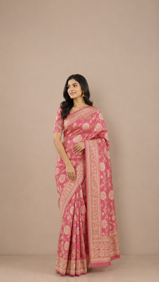 Pink Banarasi Georgette Saree | Khadi Georgette Water Zari Jaal | Wedding & Party Wear Saree