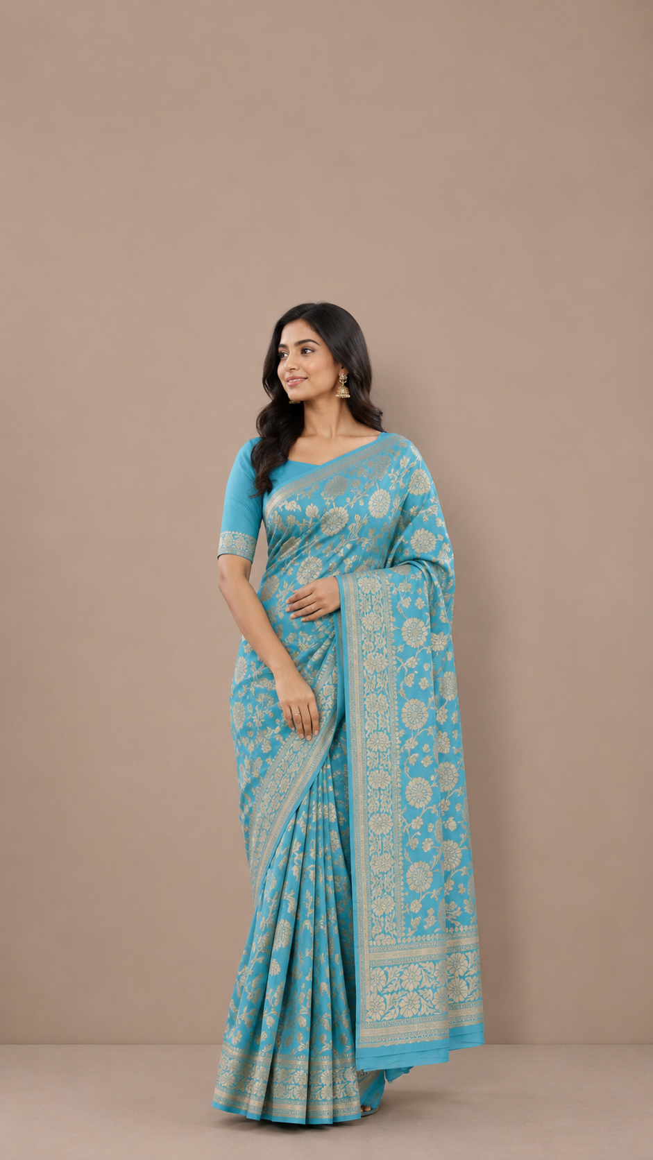 Blue Banarasi Georgette Saree | Water Zari Jaal Work | Khadi Georgette Wedding Saree