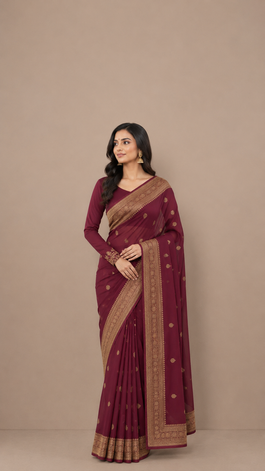 Ravishing maroon saree with antique banarasi zari work