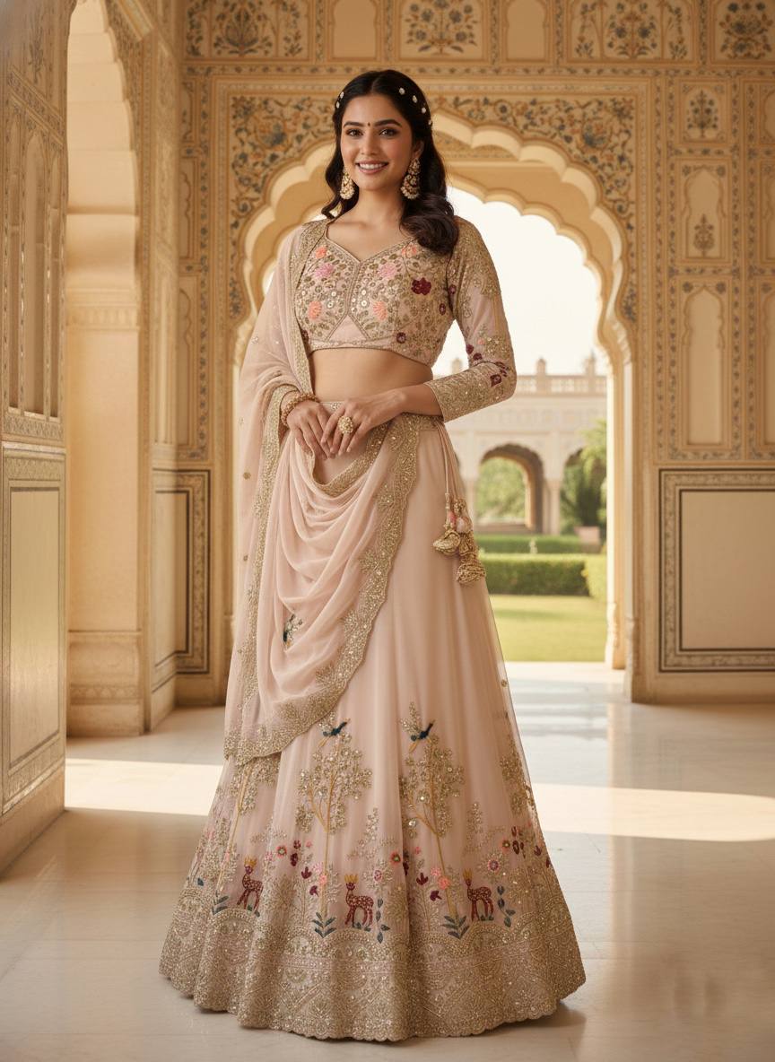 Pastel Color Flared Faux Georgette Lehenga