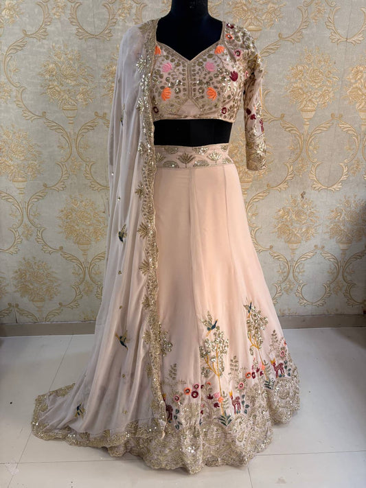 Pastel Color Flared Faux Georgette Lehenga