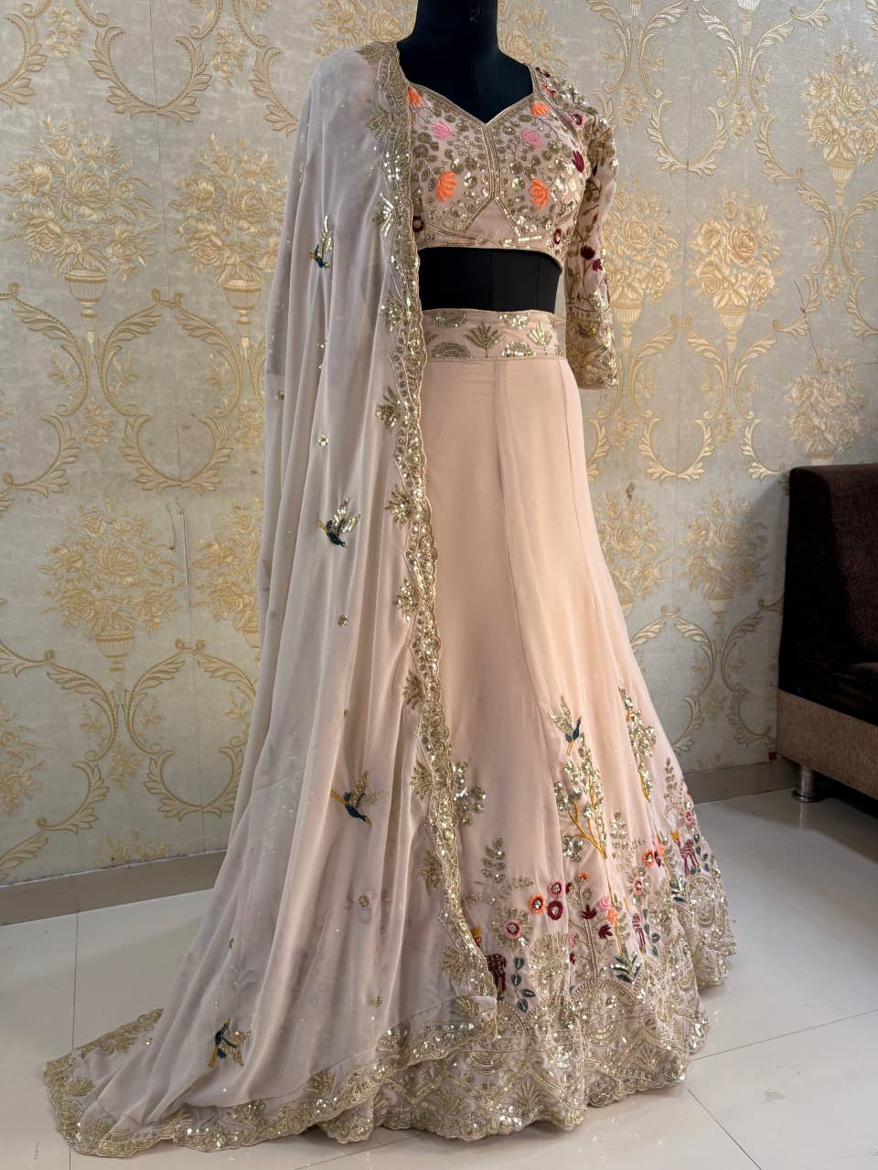 Pastel Color Flared Faux Georgette Lehenga