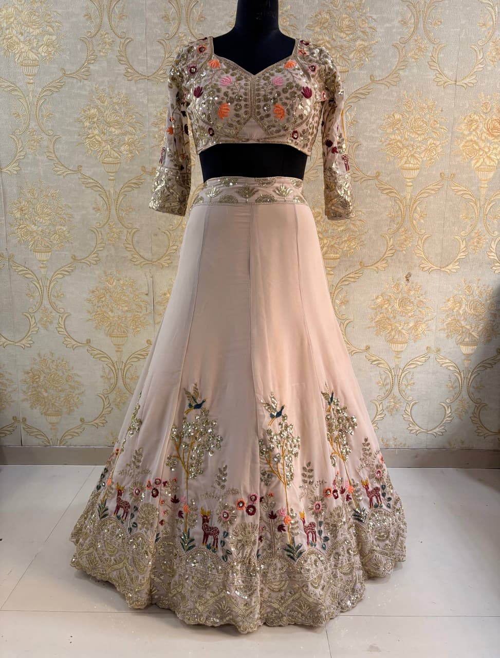 Pastel Color Flared Faux Georgette Lehenga
