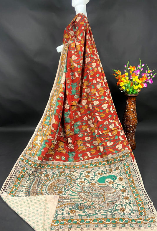 Kalamkari Cotton Saree in Red