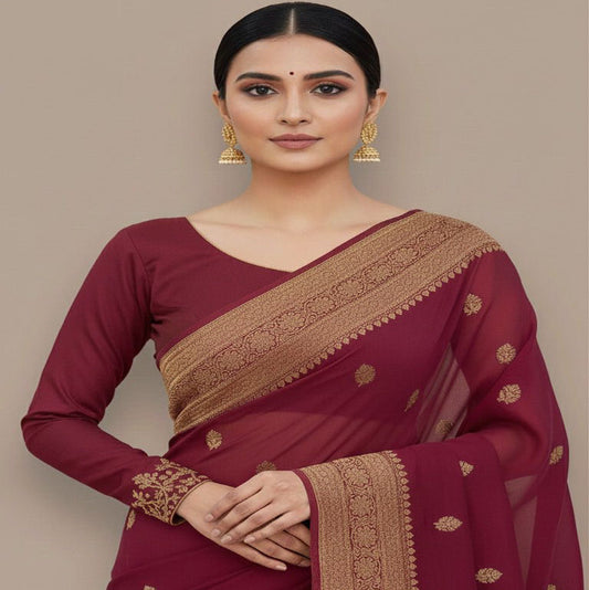 Ravishing maroon saree with antique banarasi zari work