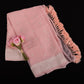 Pink Peach Pastel Banarasi Chiffon Saree with Silver Zari Border & Rich Tassels