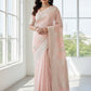 Pink Peach Pastel Banarasi Chiffon Saree with Silver Zari Border & Rich Tassels