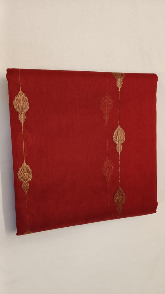 Chanderi Silk Saree -Classic Red with Gold Buti & Zari Border