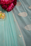 Pastel Blue Banarasi Chiffon Saree | Handloom Banarasi Silver Zari Buti Saree