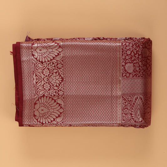 Kanjivaram Semi-Silk Saree With Silver Zari Butis Wedding and Festive Wear