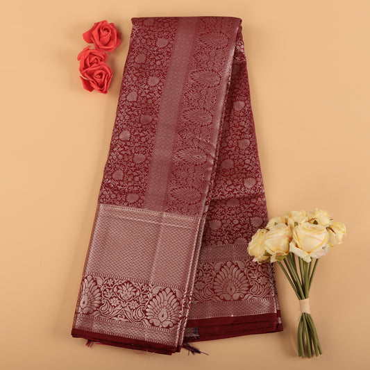 Kanjivaram Semi-Silk Saree With Silver Zari Butis Wedding and Festive Wear