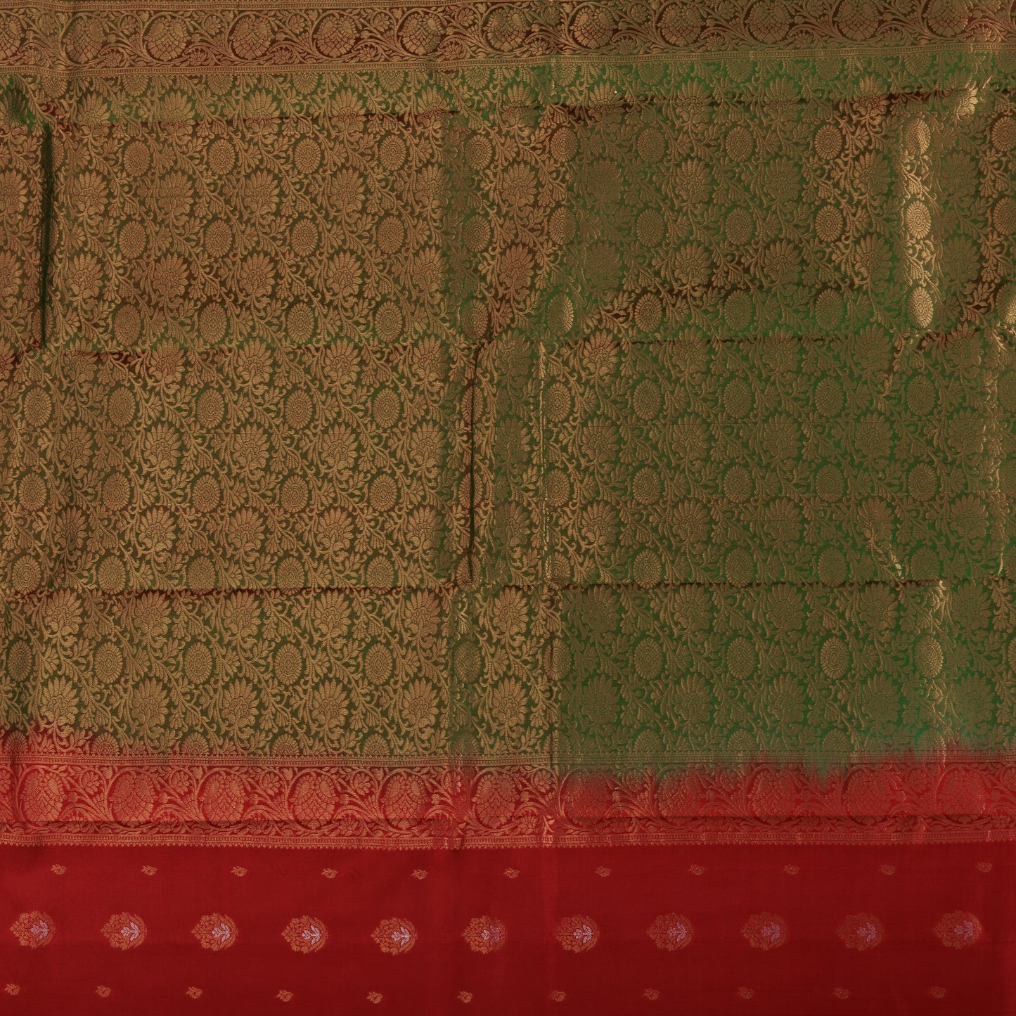 Pure Kanjivaram Silk Saree in Red & Green  | Bridal Gold Zari Work | Wedding Wear