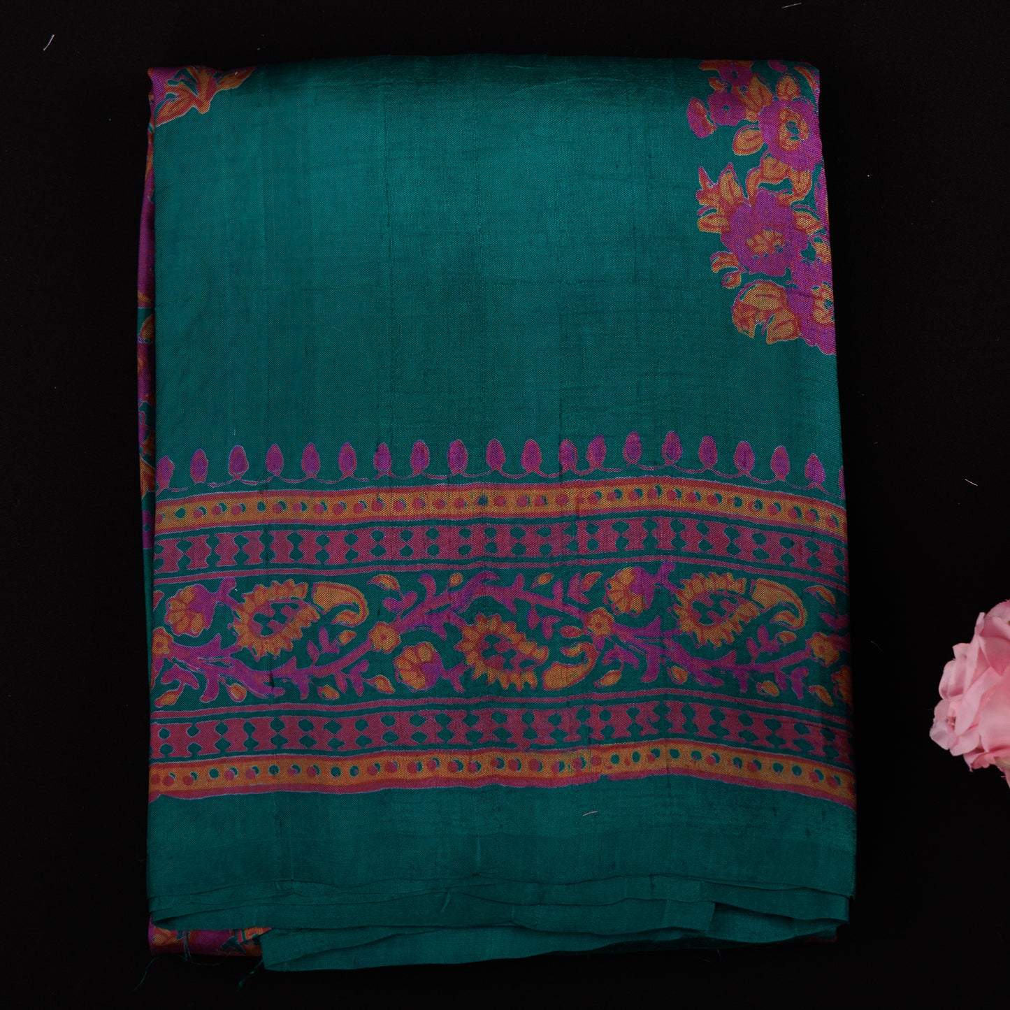 Teal Green Mulberry Silk Saree | Marron Hand Block Printed Designer Party Wear Saree