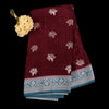 Wine and Blue Banarasi Semi Crepe Saree | Silver Zari Weaving Party Wear