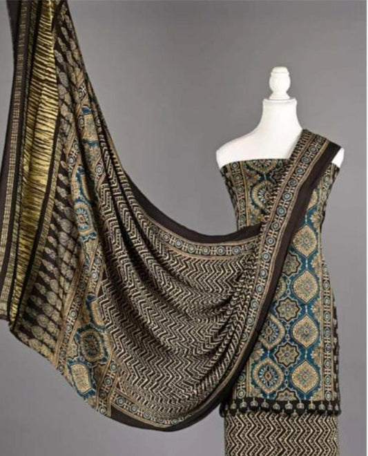 Modal Silk Unstitched Suit | 3 Piece Silk Suit Set |  Party Wear Modal Silk Suit