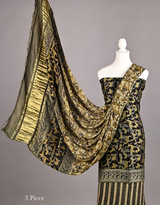 Modal Silk Unstitched Suit | 3 Piece Silk Suit Set |  Party Wear Modal Silk Suit