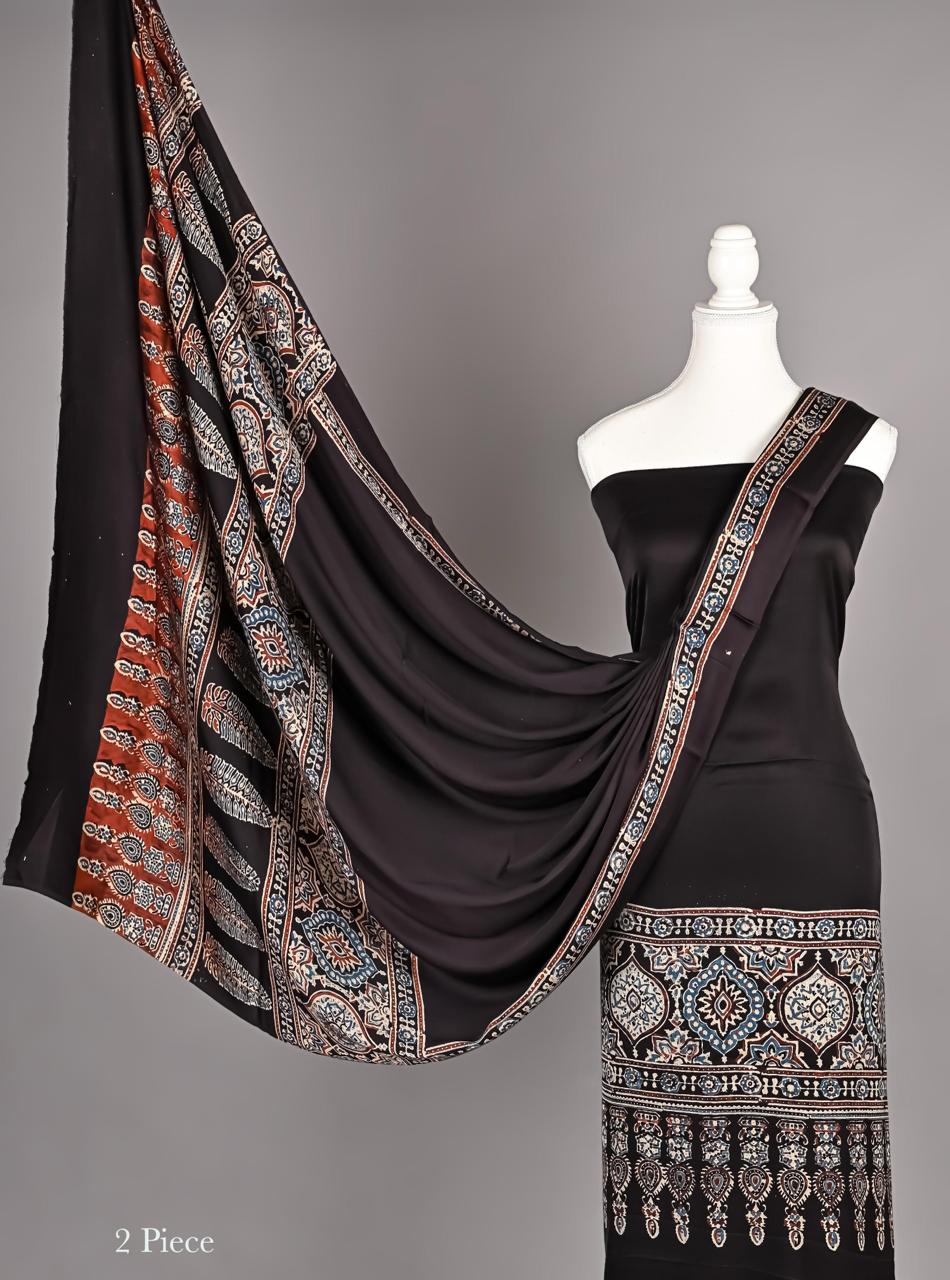 Modal Silk Unstitched Suit | 2 Piece Silk Suit Set |  Party Wear Modal Silk Suit