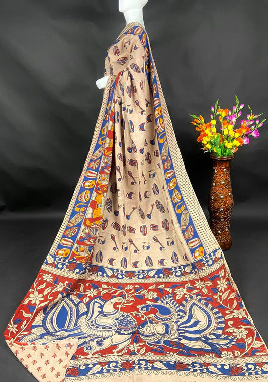 Kalamkari Cotton Saree in Beige
