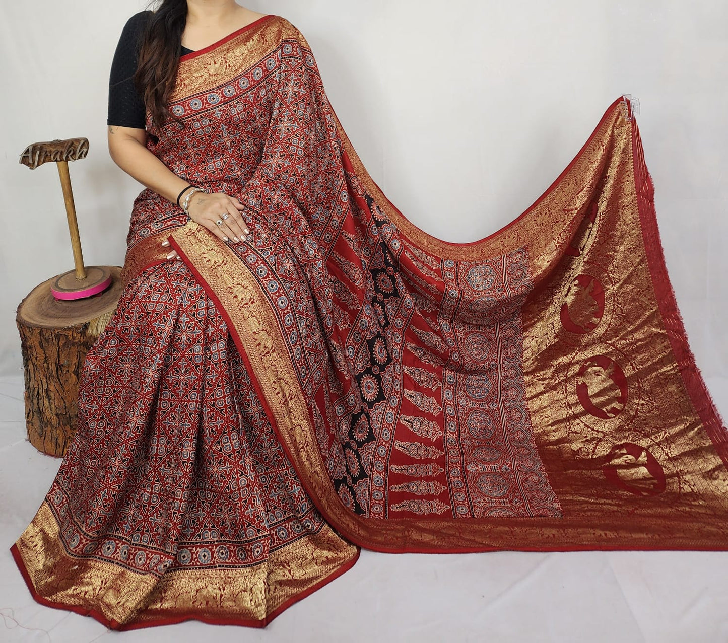 Dolla Modal Silk Saree | Red Banarasi Modal Silk | Soft Silk Saree with Heavy Zari Border | Wedding & Party Wear Saree (Copy)
