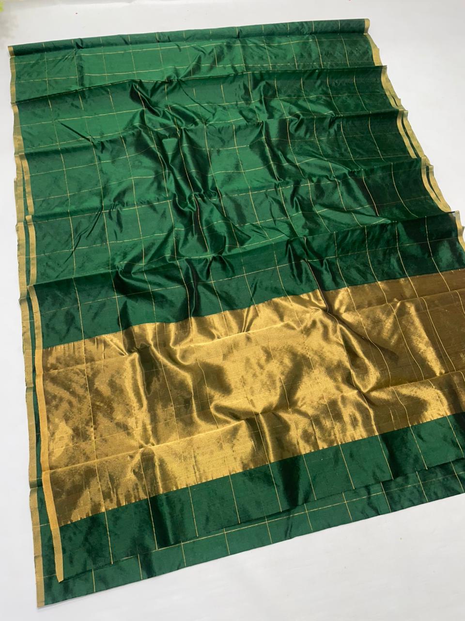pure chanderi pattu silk- green with gold zari