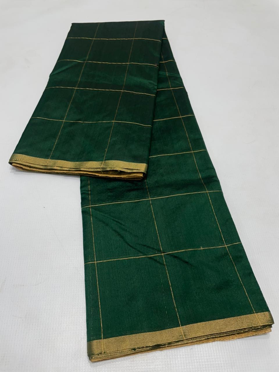 pure chanderi pattu silk- green with gold zari