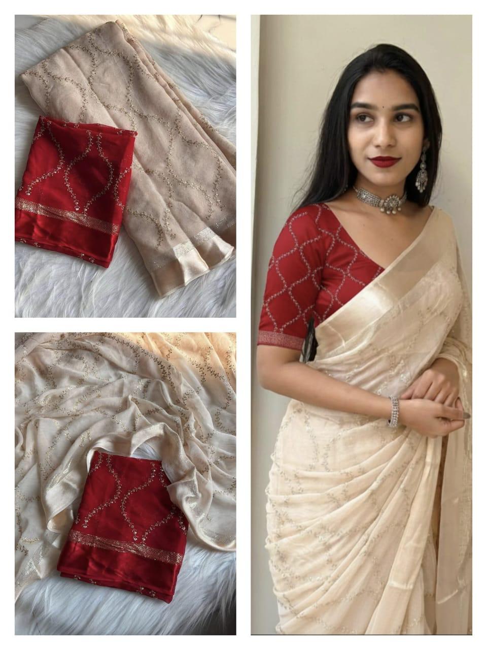 Pure Viscose Georgette Sequence Work Wedding Wear Fancy Designer Saree