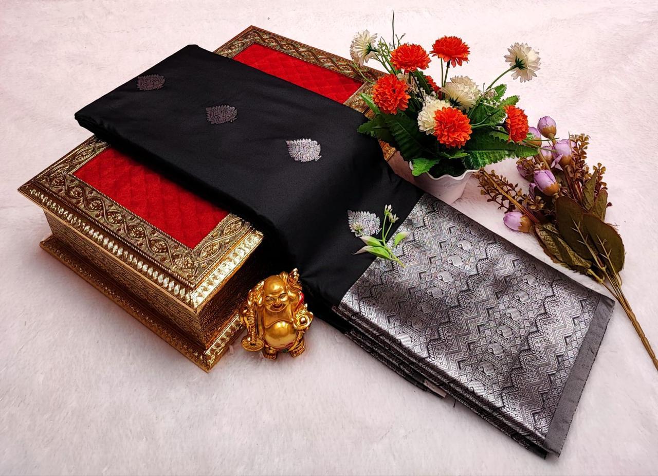 Tana Fancy Semi Soft Silk Saree  in Black