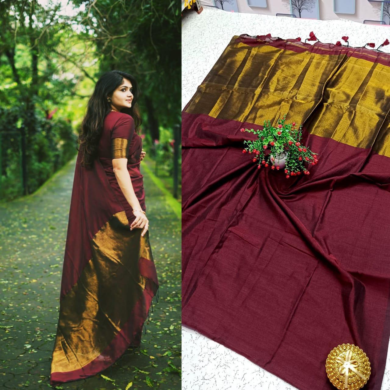 Nayanthara Inspired Handloom Khadi Sarees in Maroon