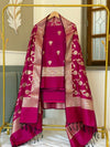 ⁠Elegant Banarasi Silk fabric with rich zari weave-Rani Pink