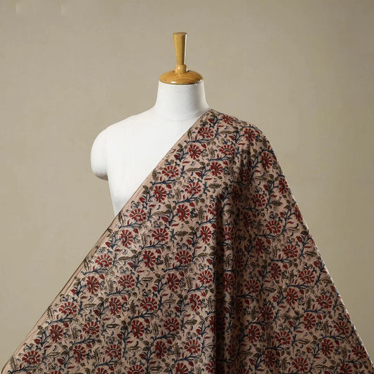 Beige - Pedana Block Print Natural Dyed Cotton Kalamkari Fabric