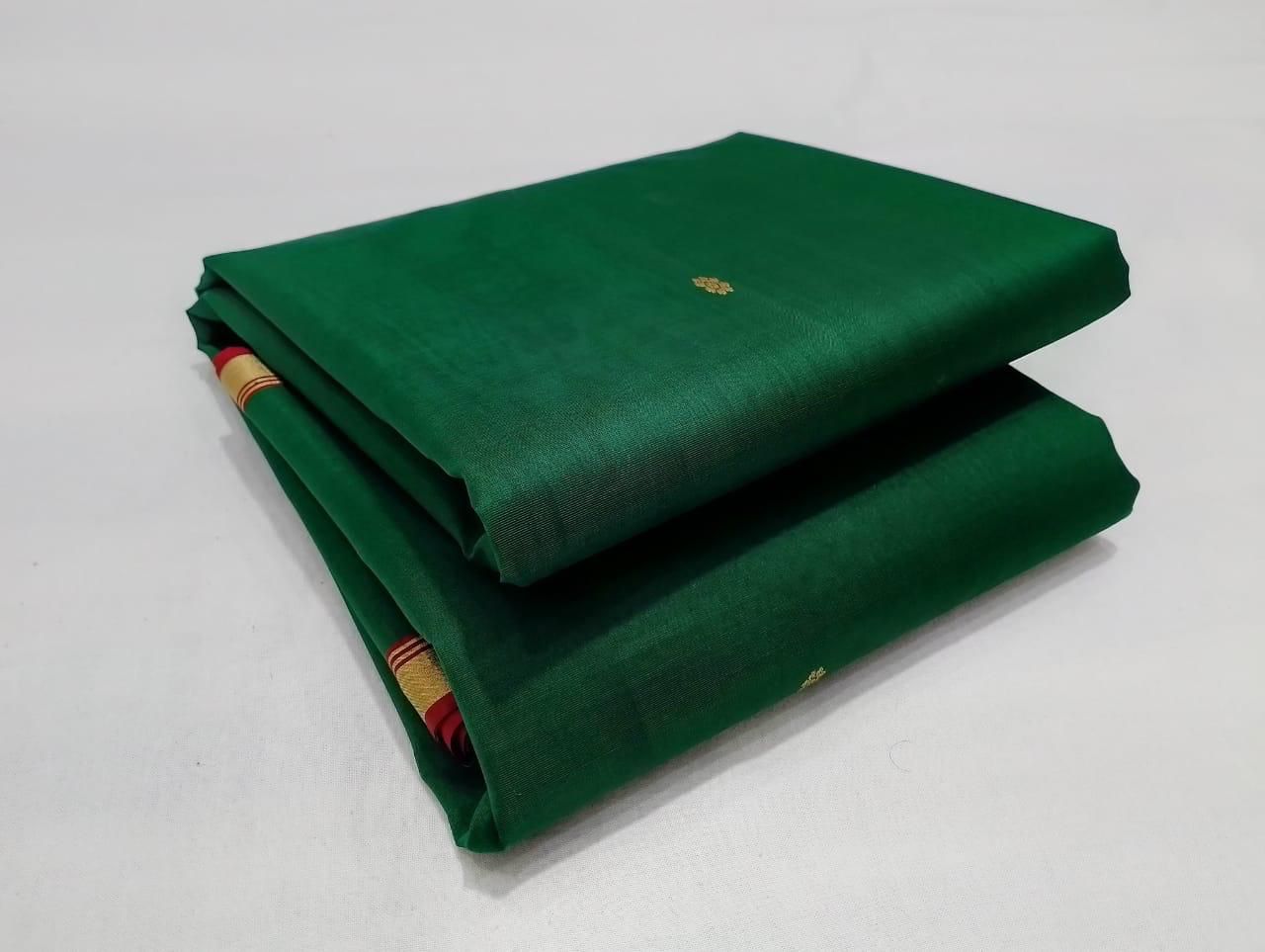 Chanderi Silk Saree -Green with Gold Buti & Zari Border