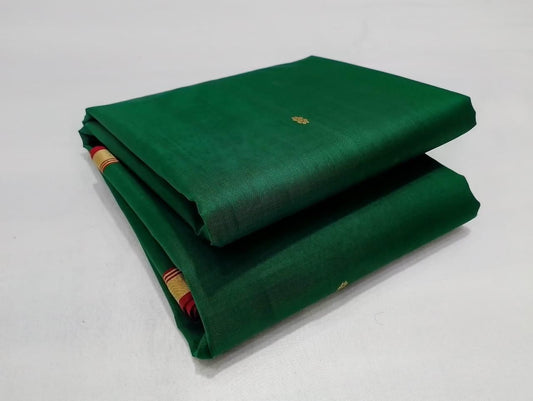 Chanderi Silk Saree -Green with Gold Buti & Zari Border