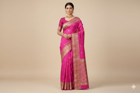 Hot Pink Katan Silk Banarasi Handloom Saree