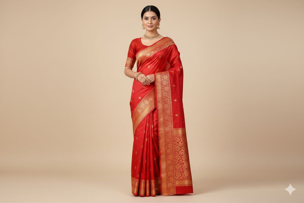 Red Katan Silk Banarasi Handloom Saree