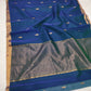 Chanderi Silk Saree -Blue with Gold Buti & Zari Border