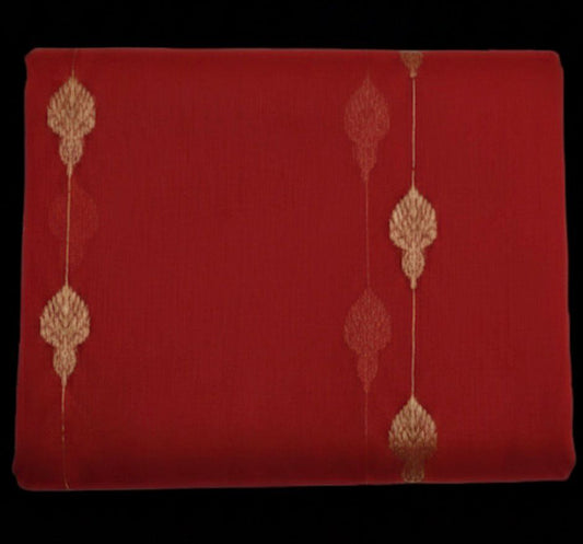 Chanderi Silk Saree -Classic Red with Gold Buti & Zari Border