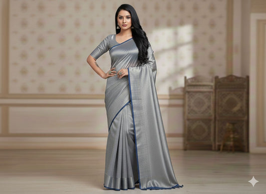 Modern wear Banarasi Tissue Silk Saree in Silver for Wedding & Smart Wear over any occassion
