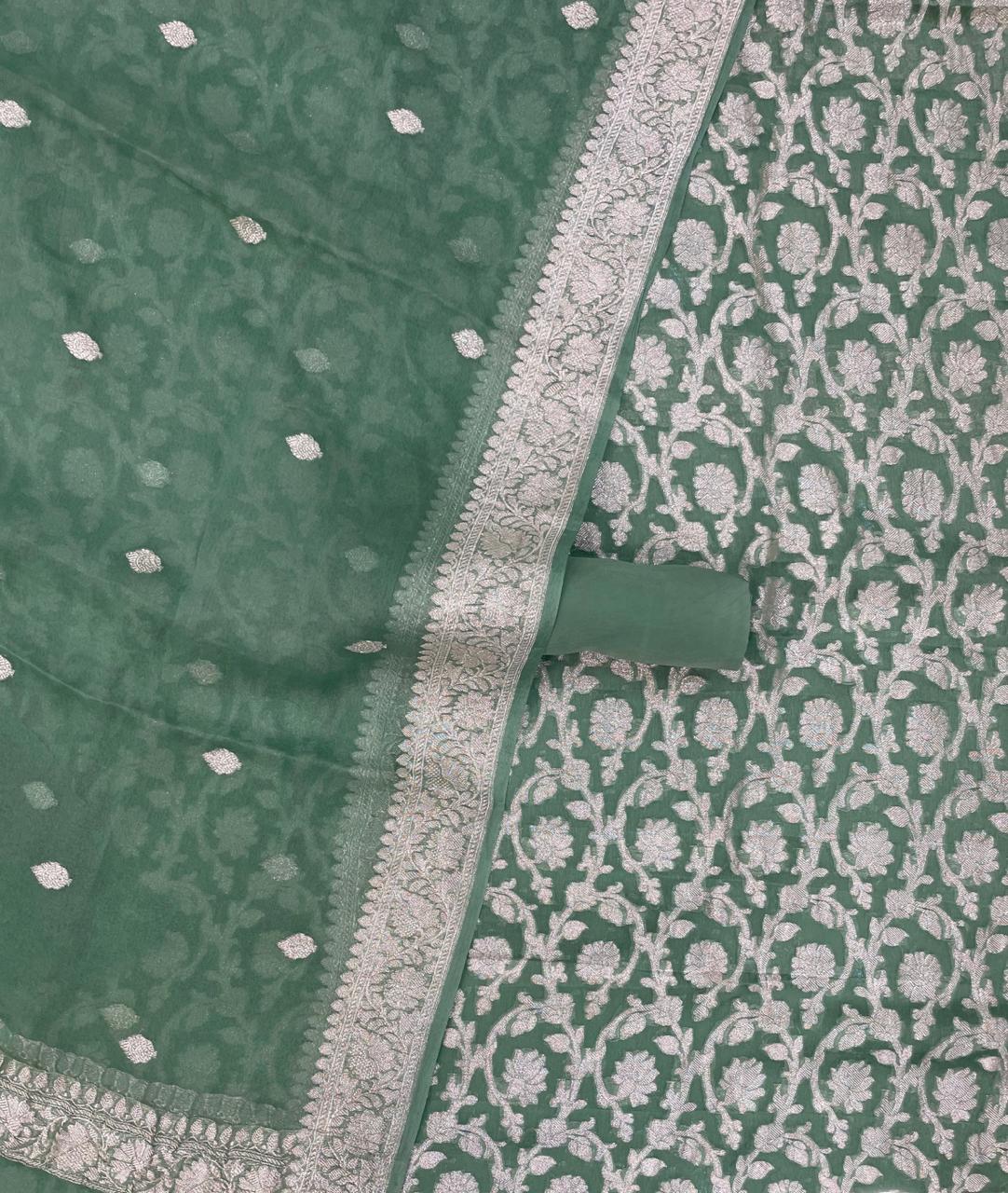 Pure Khaddi Georgette Banarasi Dress material | 3 Piece Silk Suit Set | Wedding Special