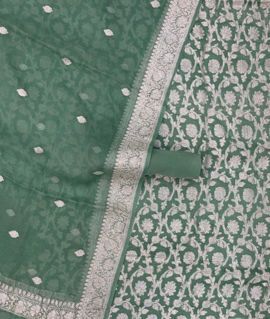 Pure Khaddi Georgette Banarasi Dress material | 3 Piece Silk Suit Set | Wedding Special