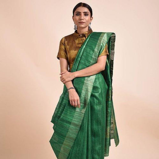 Green Tussar Geecha Silk Premium Saree| Authentic Bhagalpur Silk Saree