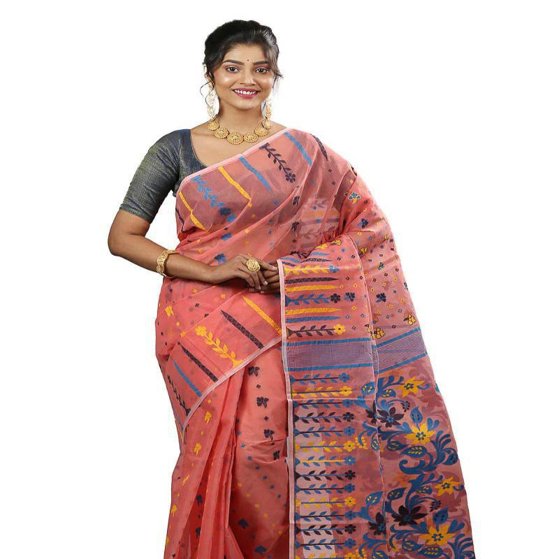 Dhakai Jamdani Saree-Peach