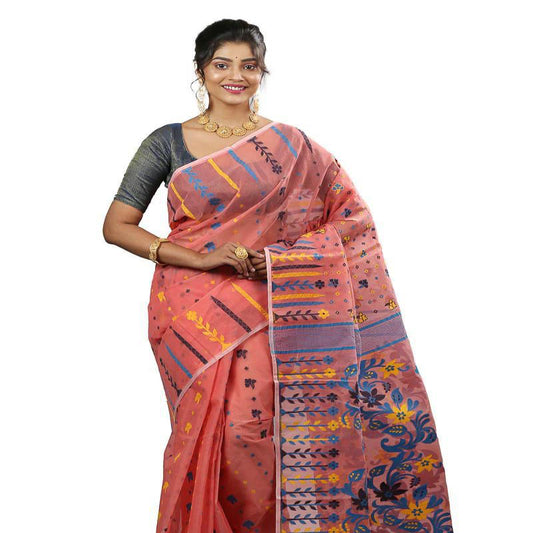 Dhakai Jamdani Saree-Peach